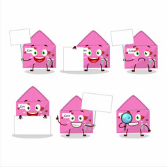 Obraz na płótnie Canvas Pink love envelope cartoon character bring information board