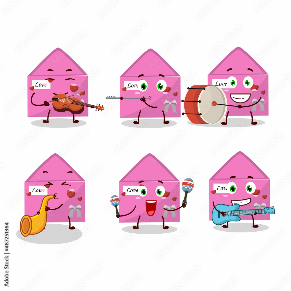 Canvas Prints cartoon character of pink love envelope playing some musical instruments