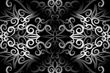 seamless Black and white caleidoscope gradient flower art pattern of indonesian traditional tenun batik ethnic dayak ornament for wallpaper ads background sticker or clothing