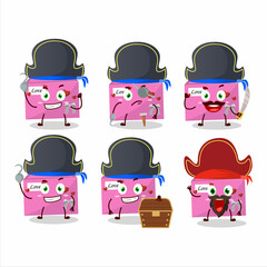 Cartoon character of pink love envelope with various pirates emoticons