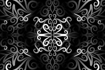 seamless Black and white caleidoscope gradient flower art pattern of indonesian traditional tenun batik ethnic dayak ornament for wallpaper ads background sticker or clothing