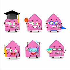 School student of pink love envelope cartoon character with various expressions