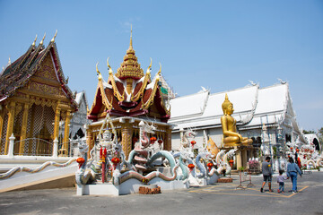 Wat Pracha Rat Bamrung or Rang Man temple for thai people and foreign travelers travel visit and respect praying with holy mystery at Kamphaeng Saen city on January 27, 2022 in Nakhon Pathom, Thailand