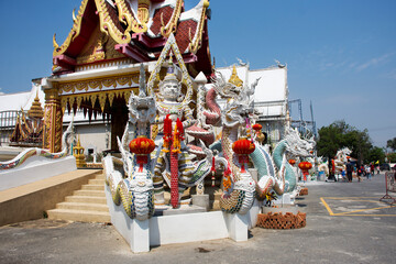 King Thao Wessuwan or Vasavana Kuvera giant statue and King snake naka for thai people visit...
