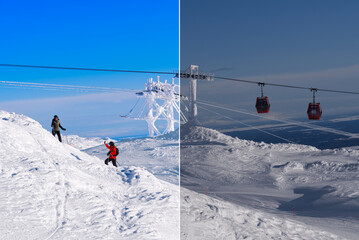 Before and after From RAW to JPEG. Example of photo editing process, color correction, brightness...
