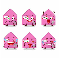 Fototapeta premium Cartoon character of pink love envelope with smile expression