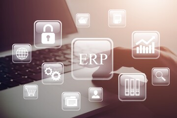 Businessman using a computer to document management. Enterprise resource planning concept.