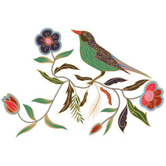 bird design and traditional batik floral style, design for textile.