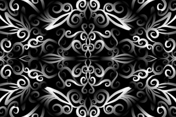 seamless Black and white caleidoscope gradient flower art pattern of indonesian traditional tenun batik ethnic dayak ornament for wallpaper ads background sticker or clothing