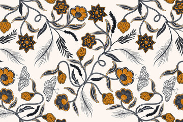 seamless pattern floral style traditional batik, design cloth motif.