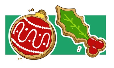 vectores de galletas de navidad, galletas de navidad, pan de jengibre modelos de árbol de navidad y bolas de navidad