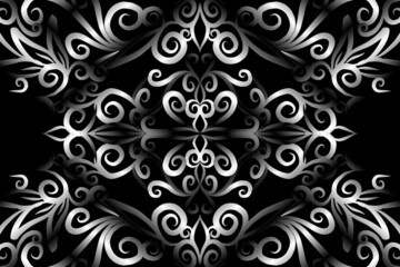 seamless Black and white caleidoscope gradient flower art pattern of indonesian traditional tenun batik ethnic dayak ornament for wallpaper ads background sticker or clothing