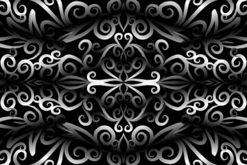seamless Black and white caleidoscope gradient flower art pattern of indonesian traditional tenun batik ethnic dayak ornament for wallpaper ads background sticker or clothing