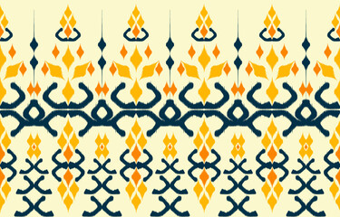 Ikat ethnic design abstract background. Seamless pattern in tribal, folk embroidery, and Aztec style. Design for background, carpet, clothing, cover, fabric, wallpaper, wrapping.