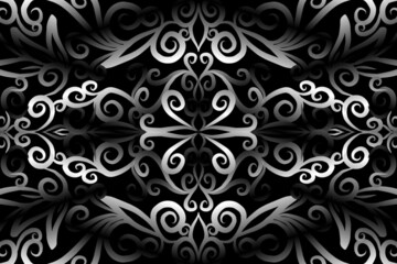 seamless Black and white caleidoscope gradient flower art pattern of indonesian traditional tenun batik ethnic dayak ornament for wallpaper ads background sticker or clothing