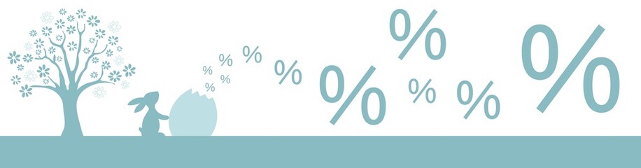 Ostern Rabatt Banner Hintergrund mit Prozent, Osterei und Hase, für Angebote in Newsletter, Shopping und Marketing