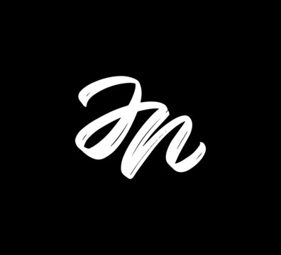 White Vector Letters Logo Brush Handlettering Calligraphy Style In Black Background Initial jn