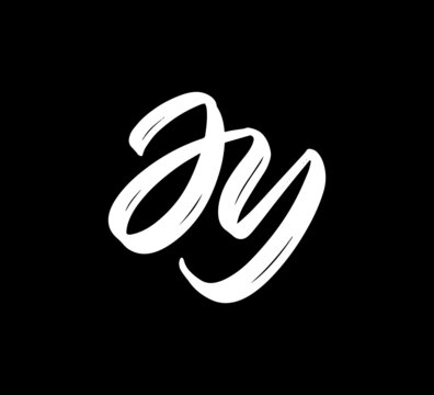 White Vector Letters Logo Brush Handlettering Calligraphy Style In Black Background Initial jy