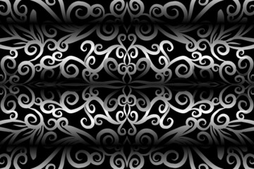 seamless Black and white caleidoscope gradient flower art pattern of indonesian traditional tenun batik ethnic dayak ornament for wallpaper ads background sticker or clothing