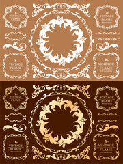 春の植物モチーフのフレームセット。ビンテージフラワー。装飾デザイン。流行りのあしらい	
