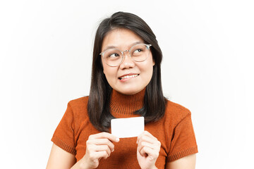 Holding Blank Bank Card Or Credit Card Of Beautiful Asian Woman Isolated On White Background