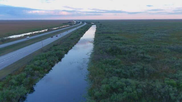 drone flying backwards on hwy 75 in Florida's alligator ally