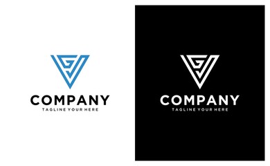 abstract triangle letter gv geometric line logo vector template. on a black and white background.