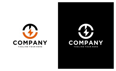 Circle Flash T Letter Logo, Electrical Bolt Logo design  Vector template. on a black and white background.