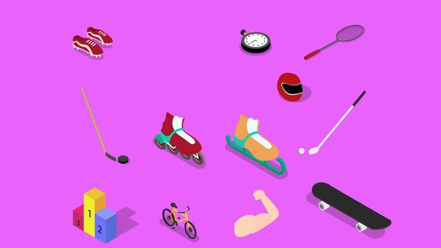 Podium with various sports tools