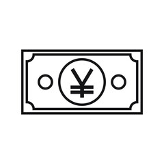 Japanese yen currency symbol banknote icon.