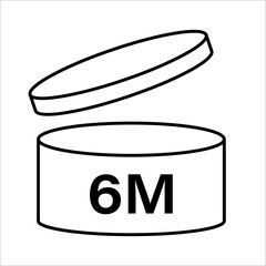 PAO cosmetic icon, mark of period after opening. Expiration time after package opened, white label. 6 month expirity on white background, vector illustration