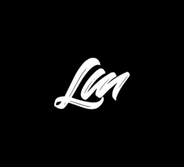 Fototapeta na wymiar White Vector Letters Logo Brush Handlettering Calligraphy Style In Black Background Initial lm