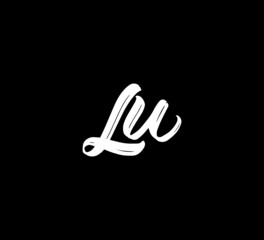 Fototapeta na wymiar White Vector Letters Logo Brush Handlettering Calligraphy Style In Black Background Initial lu