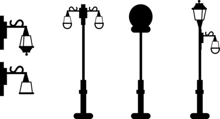 Fototapeta na wymiar Street lamps.City street silhouette set vector illustration.eps