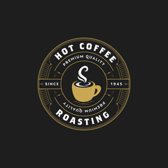 Vintage retro hot coffee cafe circle badge logo icon template outline style