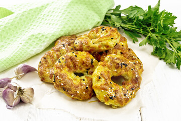 Bagels curd and cheese on board