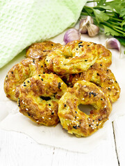 Bagels curd and cheese on paper
