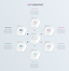 Vintage vector infographics timeline design template with honeycomb elements. Content, schedule, timeline, diagram, workflow, business, infographic, flowchart. 6 options infographic.