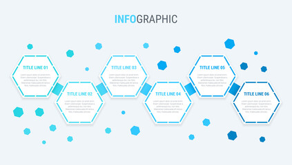 Blue infographic template. 6 options honeycomb design. Vector timeline elements for presentations.