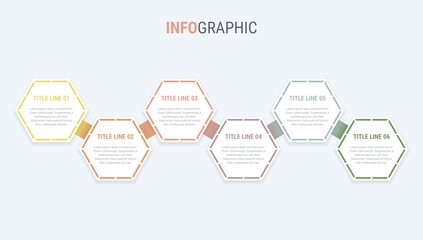 Infographic template. 6 steps honeycomb design with beautiful vintage colors. Vector timeline elements for presentations.