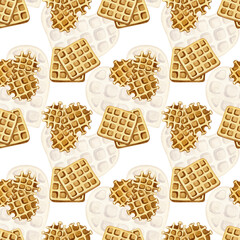 Watercolor hand drawn sweet waffle elements seamless pattern. Bakery wrapping, skrapbooking paper desing