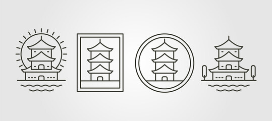 set of pagoda vector line logo vector symbol illustration design, traditional house bundle logo design
