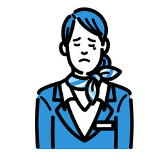 悲しそうに涙を流している客室乗務員の若い女性
