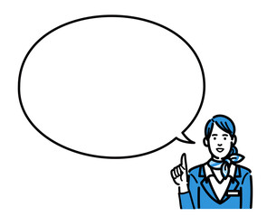 吹き出しで提案する客室乗務員の若い女性
