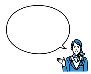 吹き出しで提案する客室乗務員の若い女性
