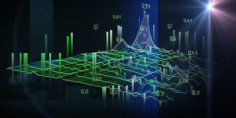 Abstract  background with wireframe grid  on dark. Visual presentation of analysis research algorithms. Technology concept. Big Data. Banner for business, science and technology.