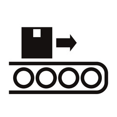 ダンボール箱とベルトコンベアーのシンプルなモノクロアイコン/白背景