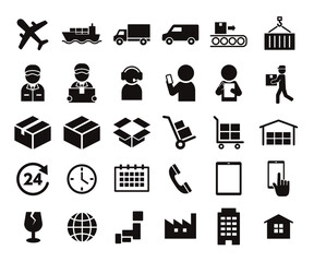 物流のシンプルなモノクロアイコンセット/白背景
