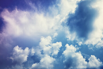 High clouds in the summer sky. Sky background. Meteorological observations of the sky.