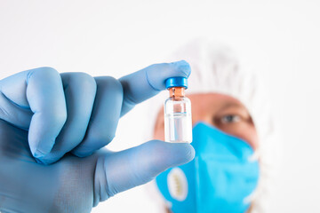 Herd immunity in community, doctor with vaccine.